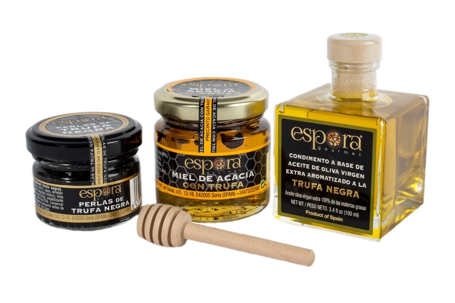 Perlas de trufa + Miel de acacia con trufa + Aceite aroma trufa negra